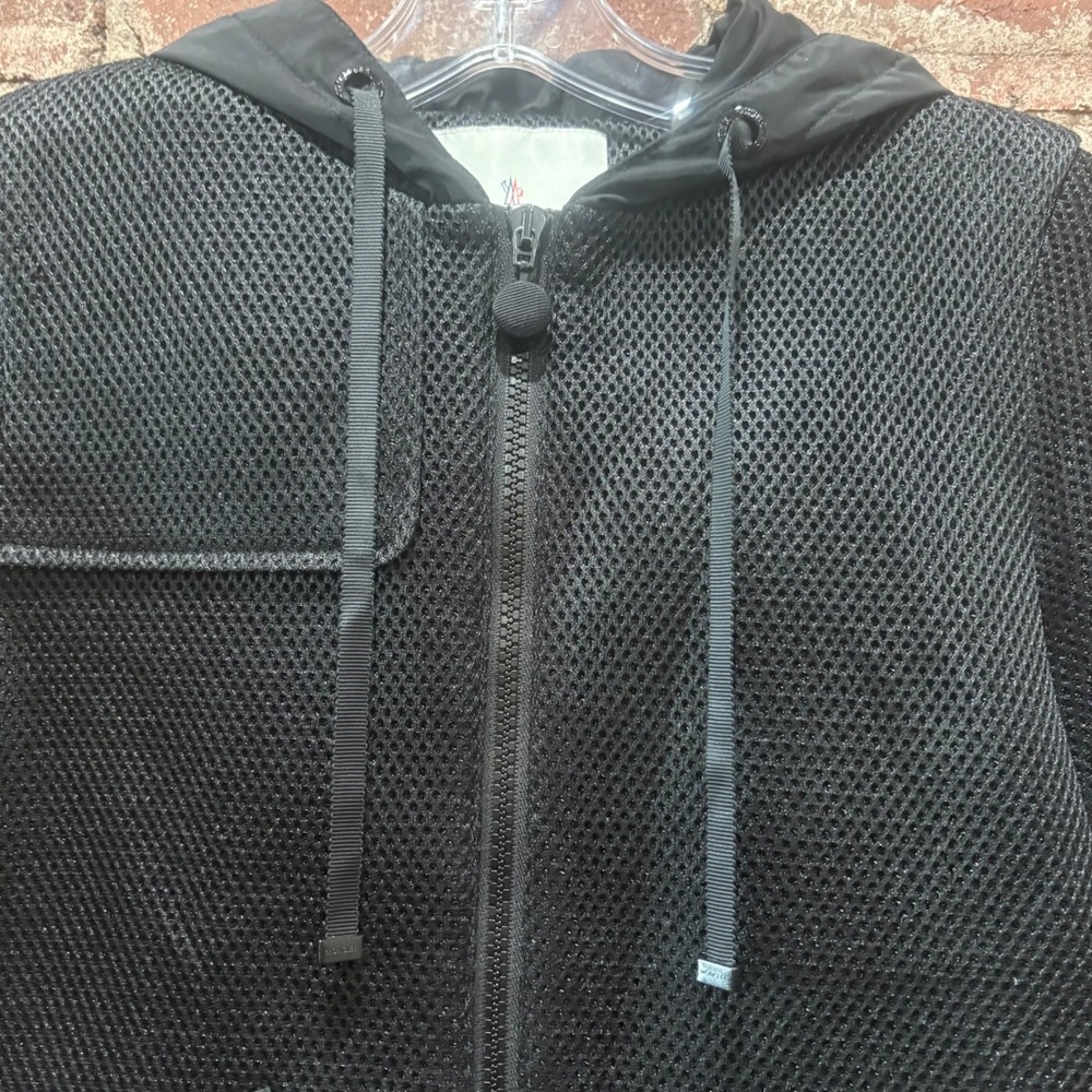 Moncler‎ Coignet Giubbotto Black Mesh Hooded Jacket Womens Peplum Coat Size 0 - Picture 3 of 13